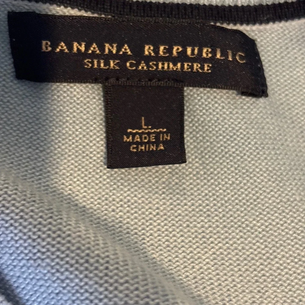 Banana Republic Mens Silk Cashmere V-Neck Sweater Light Blue L Old Money Preppy